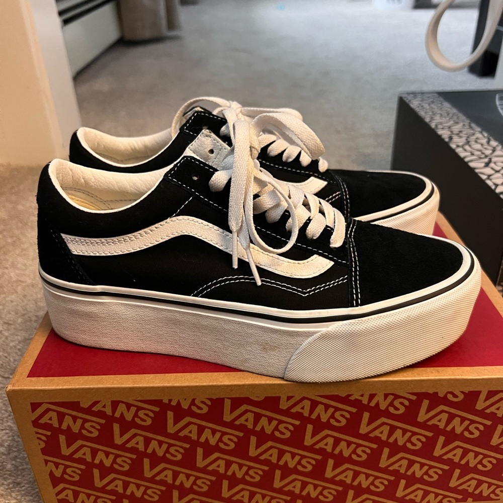 Vans Black and White Platform Shoes